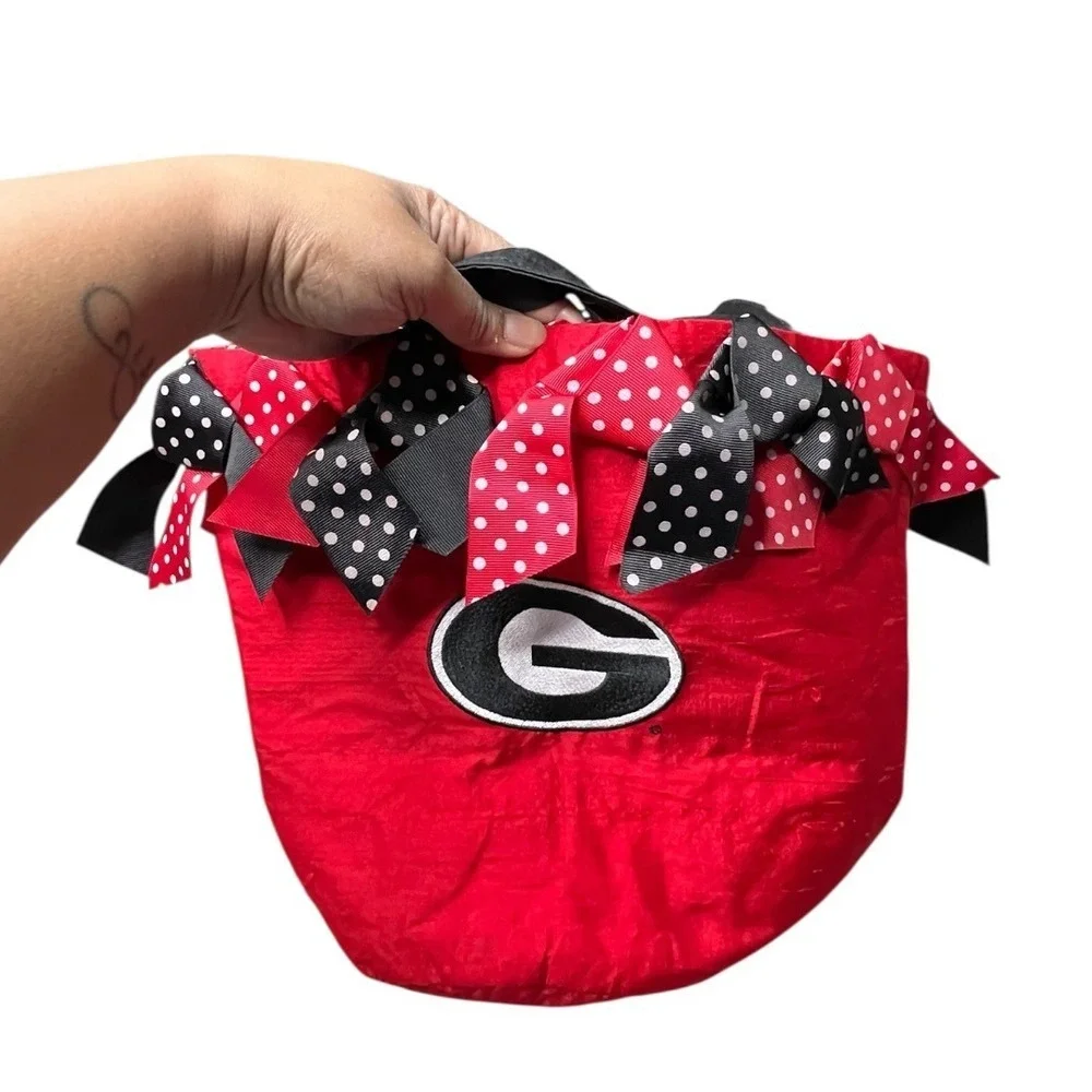 La Shea Georgia Bulldogs UGA Red Bow Gingham Lined Tote Bag Handbag NCAA